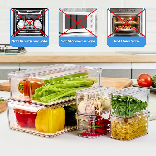 Fridge Organizers, Refrigerator Organizer Bins with Lids, 14 Pack | BPA Free, Stackable Fruit Storage Containers, Great for Fridge, Vegetables, Food and Drinks