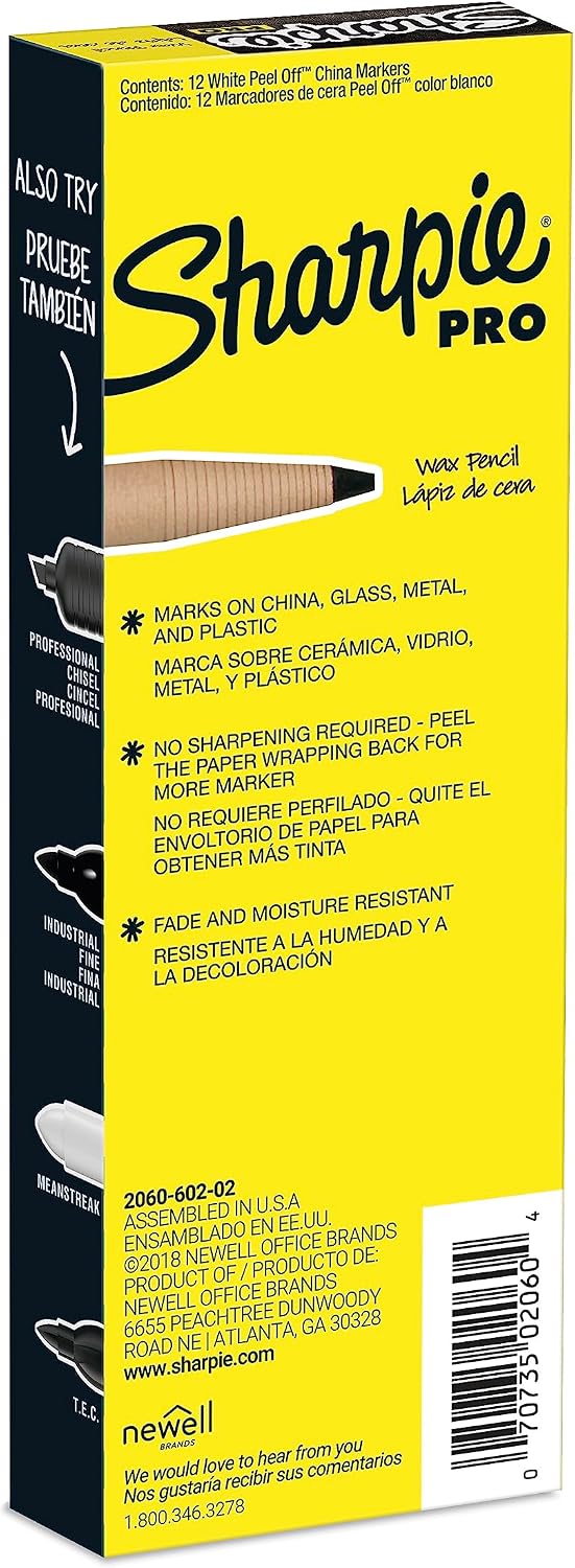 Peel-Off China Marker Grease Pencils, Black, Box of 12