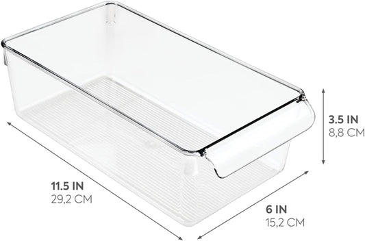 Linus Plastic Fridge and Freezer Storage Organizer Bin with Handle, Clear Container for Food, Drinks, Produce Organization, BPA-Free , 11.5" x 6" x 3.5", Clear | With Handle, BPA-Free, For Food, Drinks, Produce, Freezer Compatible