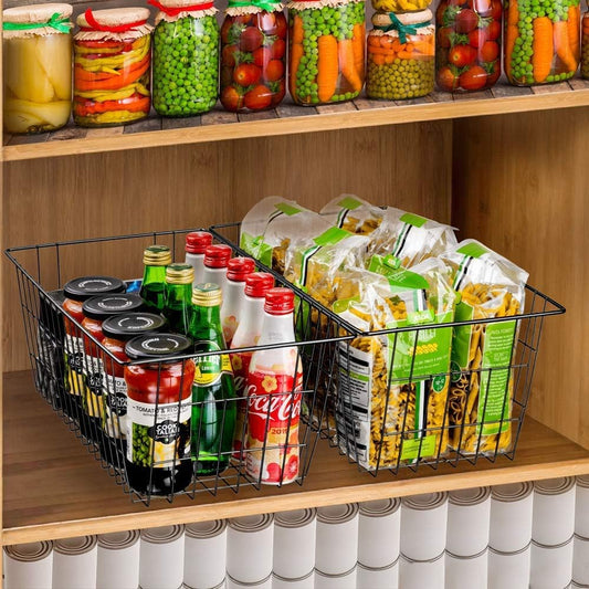 Freezer Baskets Wire Farmhouse Large Organizer Storage Bins Rack for Storage, Office, Bathroom, Pantry Organization with Handles-Set of 2, 15.7"