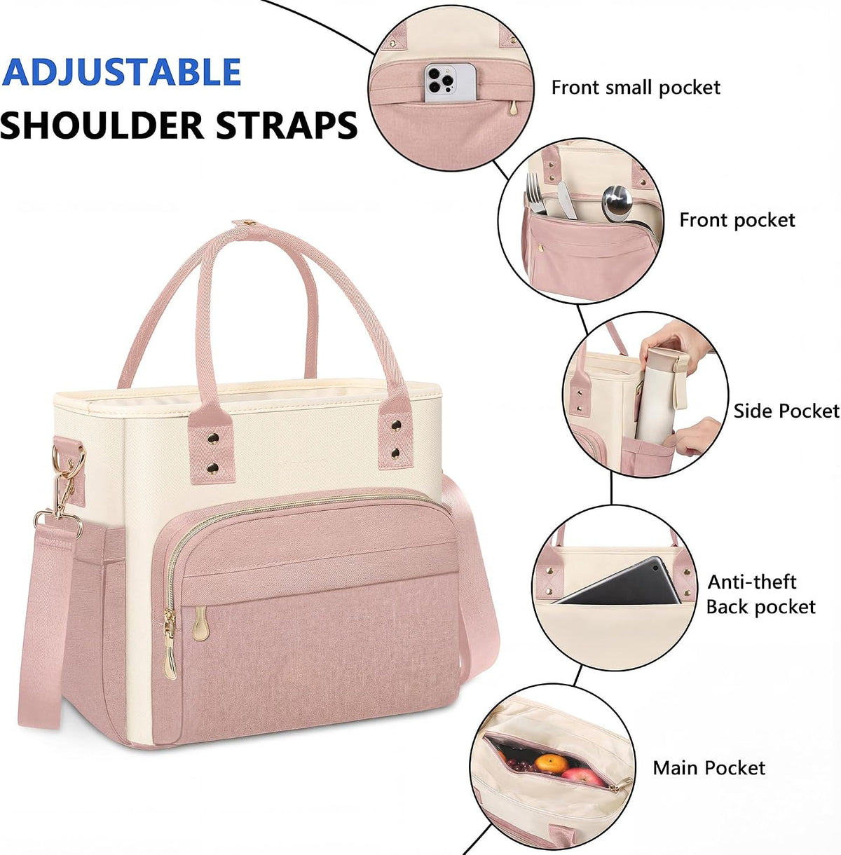 Insulated Lunch Bag Women, Large Tote Lunch Box for Work, 18L