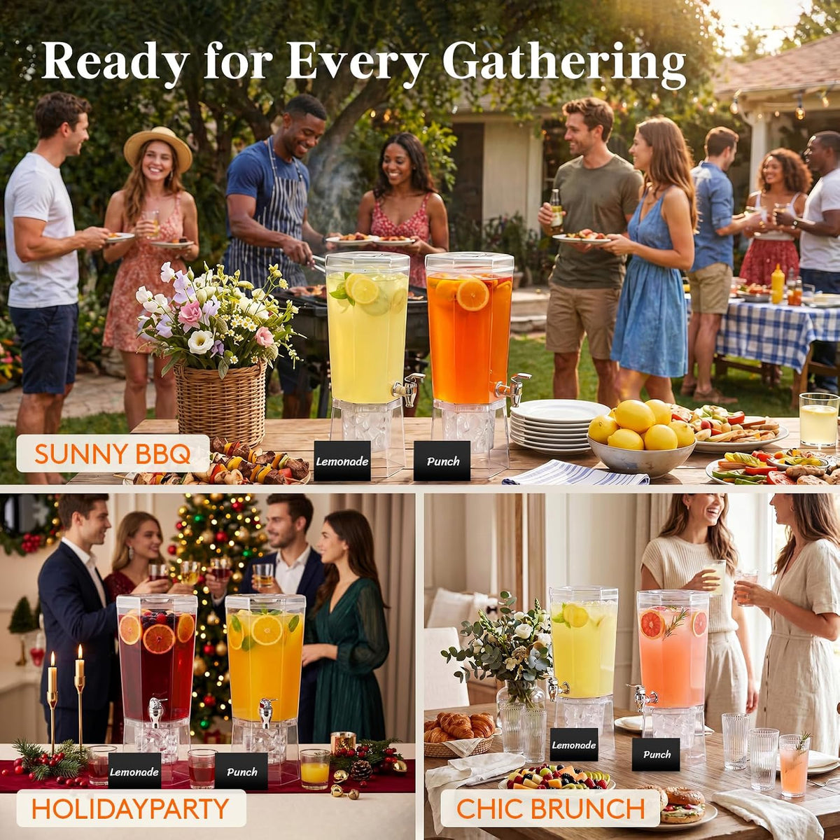 1 Gallon Drink Dispenser for Party with Leak-Proof Spigot, 2 Pcs