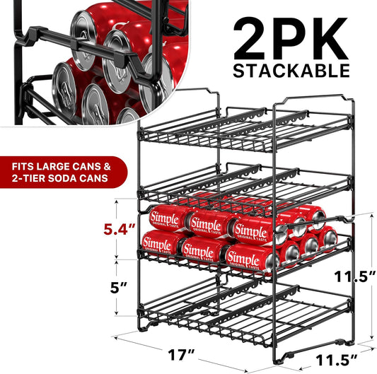 2 Tier Stackable Can Rack, Silver, 2 Pack