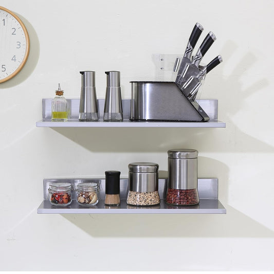 8.6" x 24" -2Pack Stainless Steel Shelf, Wall Mounted Floating Shelving with Backsplash, 44 lbs Load Capacity Commercial Shelves, Heavy Duty Storage Rack for Restaurant, Kitchen, Bar, Home