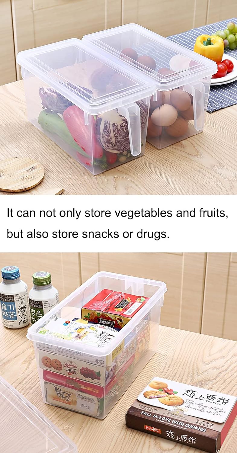 Fridge Organizer, 4 Pack Refrigerator Organizer Bins, Clear with Handle & Lid, Fruit Containers for Fridge, Fridge Storage to Keep Fresh for Food, Vegetables, 5L