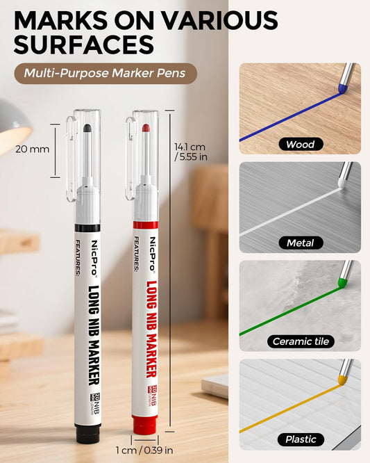 Long Nib Marker Pens with 20mm Long Head Fine Tip (Colorful)