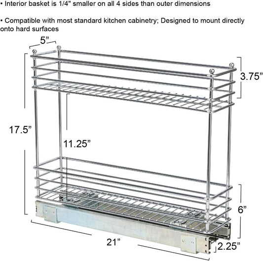 Glidez Multipurpose Chrome-Plated Steel Pull-Out/Slide-Out Storage Organizer for Cookware and Bakeware - 2-Tier Design - Fits Standard Size Cabinet or Shelf, Chrome