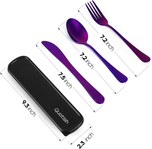 Travel Utensils with Case, Stainless Steel Cutlery Set, Purple