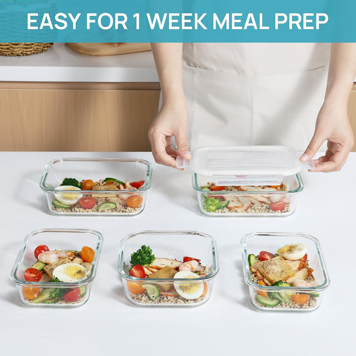 8 Pack Glass Food Storage Containers with Airtight Lids