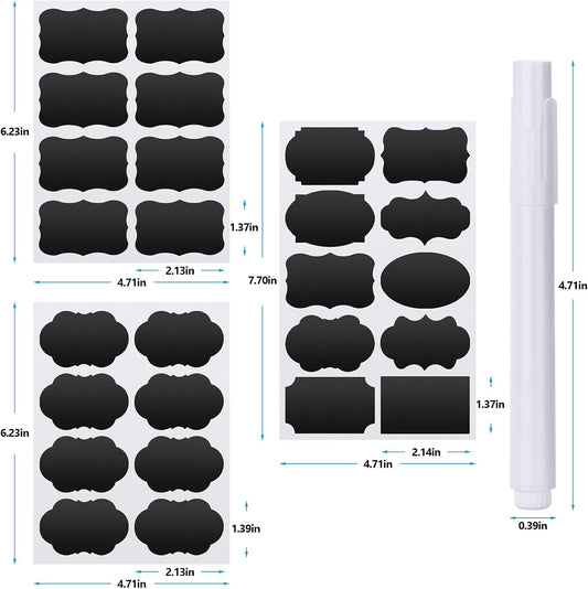 Chalkboard Labels - 180pcs Waterproof Reusable Blackboard Stickers with 2 Free Erasable White Chalk Marker, Mini Decorative Chalk Labels for Jars Containers Kitchen Home Pantry Office
