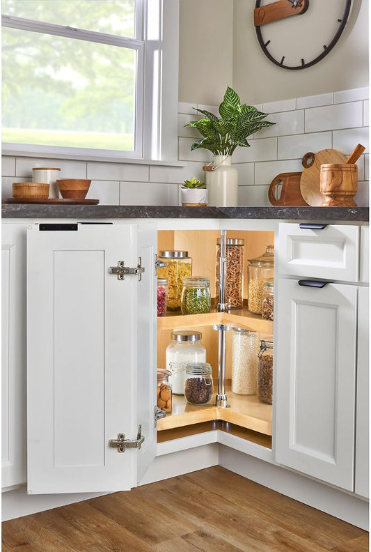 32" Kidney Shaped Dual Tier Lazy Susan for Corner Base Cabinets
