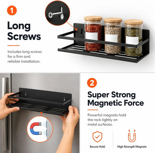 4 Pack Metal Magnetic Spice Rack for Fridge – Heavy-Duty