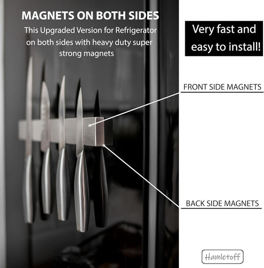 Magnetic Knife Holder for Refrigerator – 12 Inch Professional Double Sided Magnetic Knife Strip for Fridge - Stainless Steel Magnetic Knife Holder for Wall Self Adhesive