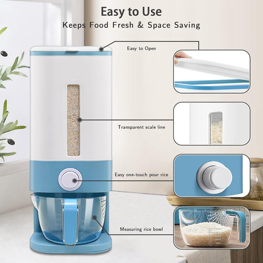 22-25 Lbs Rice Dispenser, Large Cereal Dry Food Storage Containers with Measuring Cup,BPA-Free Household for Kitchen Pantry Organization-Grey