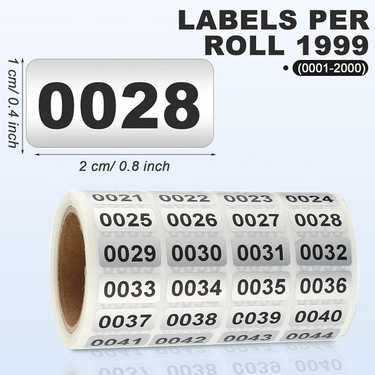 0001 to 2000 Inventory Number Stickers Waterproof Self Adhesive
