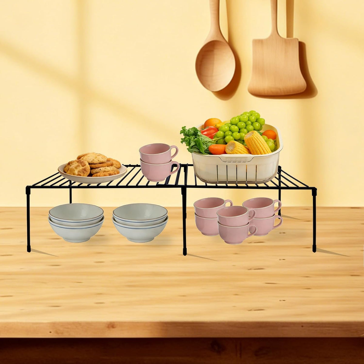 Expandable Freezer Shelf Organizer (11.8-21.7 Inch), Adjustable Kitchen Cabinet Storage Rack with Rustproof Metal Wire, Stackable Spice Rack Shelf for Fridge, Pantry, Cupboard, Countertop Organization