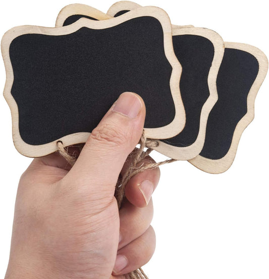 16 Pack Chalkboard Tags with String, 4"x3" Hanging Chalkboard Signs with Liquid Chalk Marker, Wooden Mini Blackboard Tags Massage Board Tags, Hanging Chalkboard Price Tags