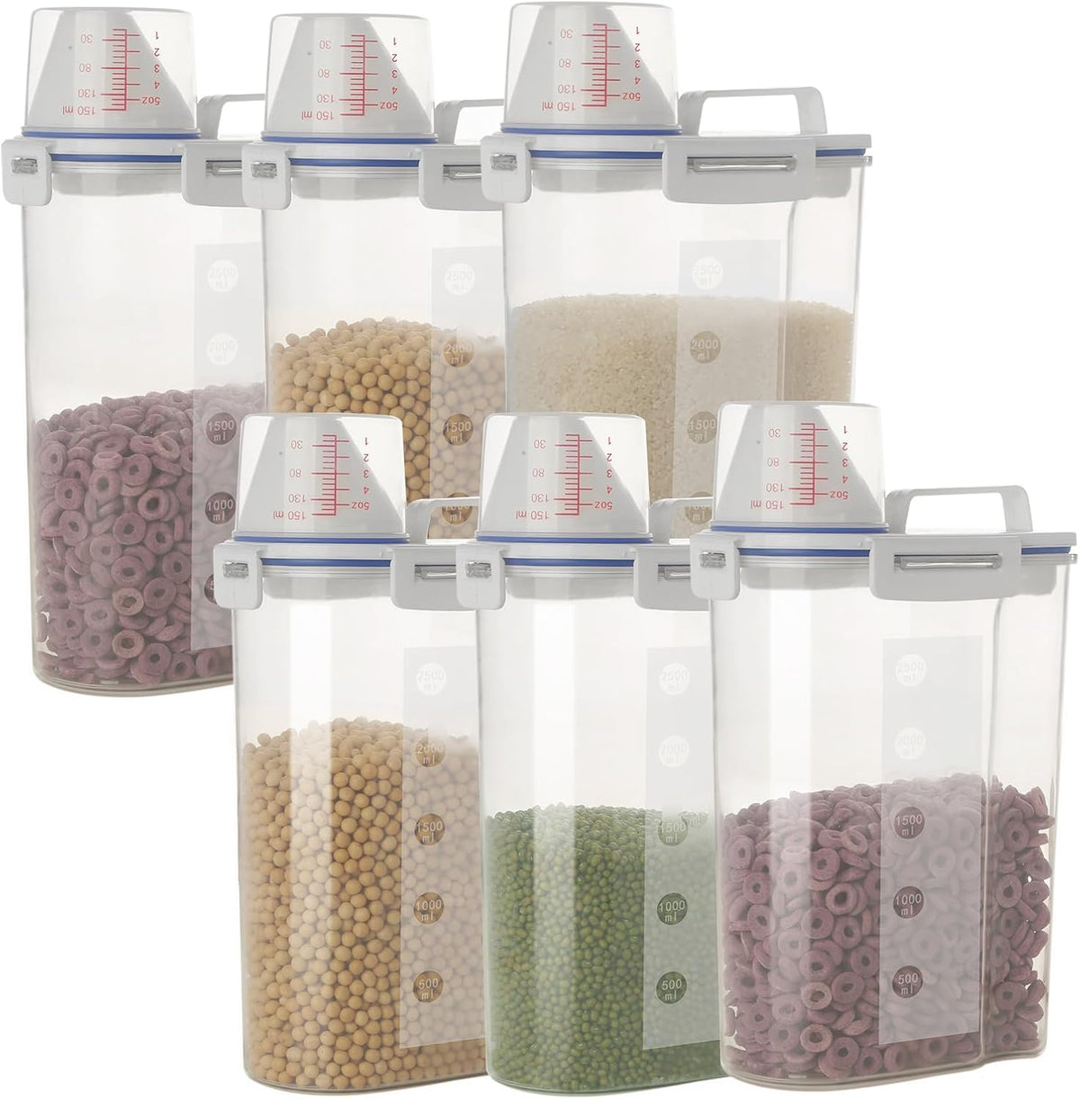5.5 Lbs Rice Airtight Dry Food Storage Container Set of 4, Rice Storage Bin Cereal Containers Dispenser, Thicken Plastic Clear Food Storage Box with Pouring Spout, Measring Cup for Grain, Flour Snacks | BPA Free, Airtight Lid, with Pouring Spout, Clear,