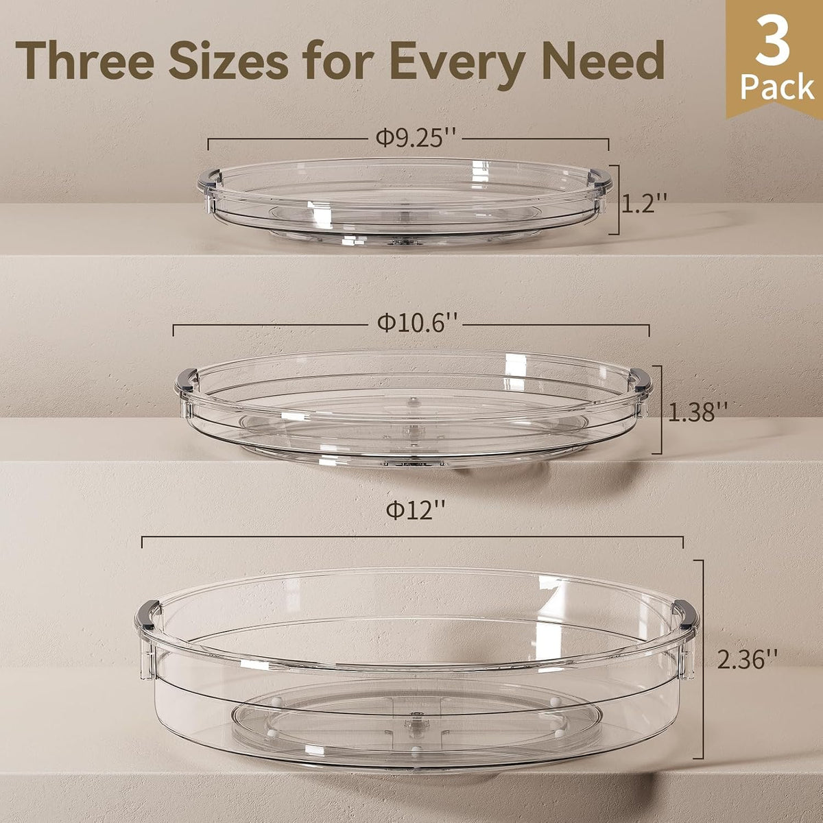 LAMU Lazy Susan Organizer Turntable for Cabinet, 9.25'' 10.6'' 12''
