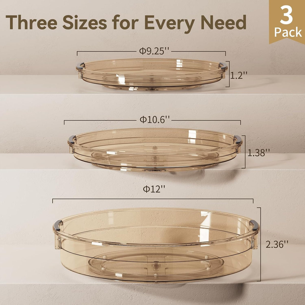 LAMU Lazy Susan Organizer Turntable for Cabinet, 9.25'' 10.6'' 12''