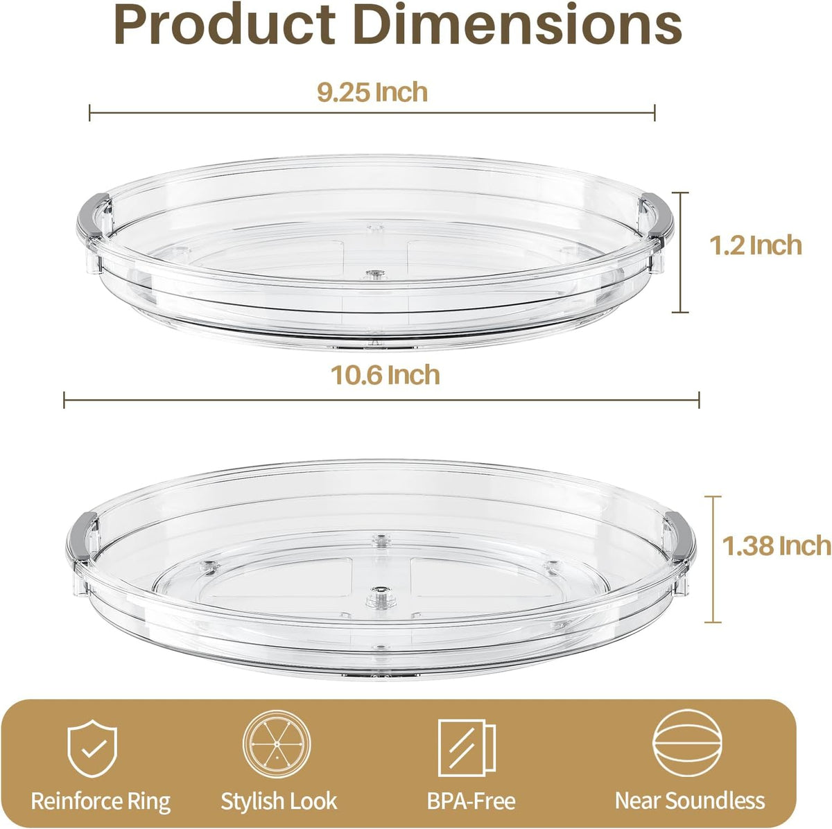 LAMU Lazy Susan Organizer Turntable for Cabinet, 9.25'' 10.6'' 12''