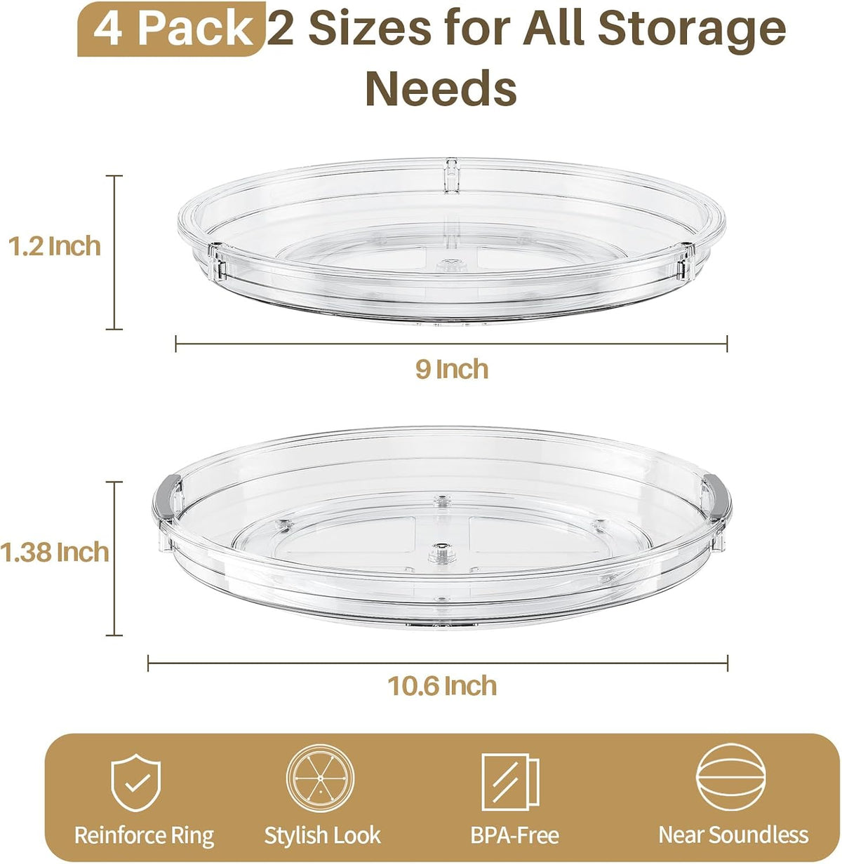 LAMU Lazy Susan Organizer Turntable for Cabinet, 9.25'' 10.6'' 12''