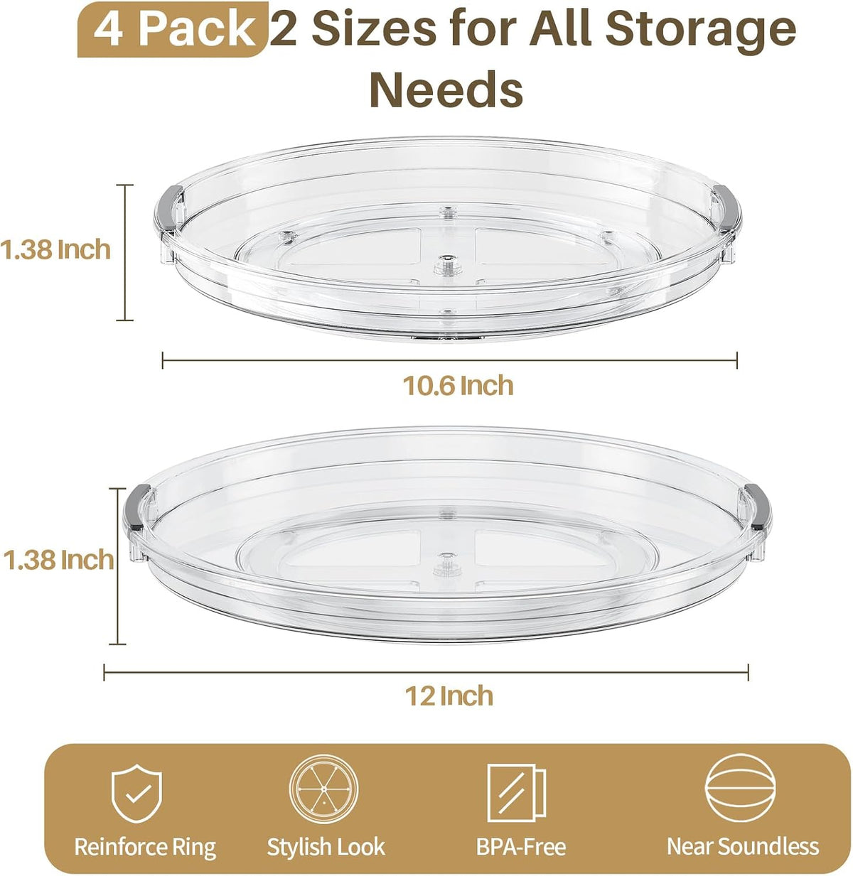 LAMU Lazy Susan Organizer Turntable for Cabinet, 9.25'' 10.6'' 12''