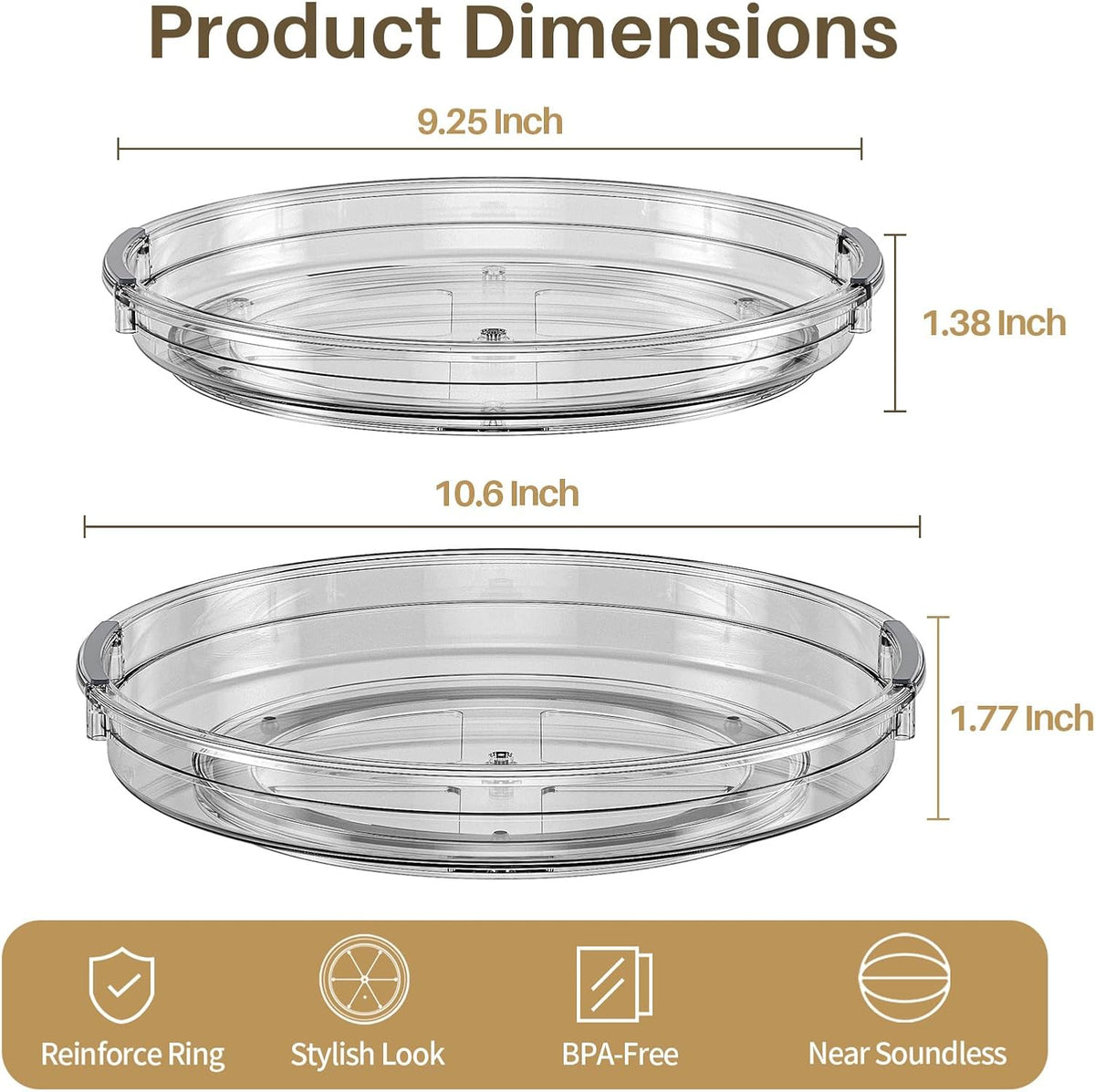 LAMU Lazy Susan Organizer Turntable for Cabinet, 9.25'' 10.6'' 12''