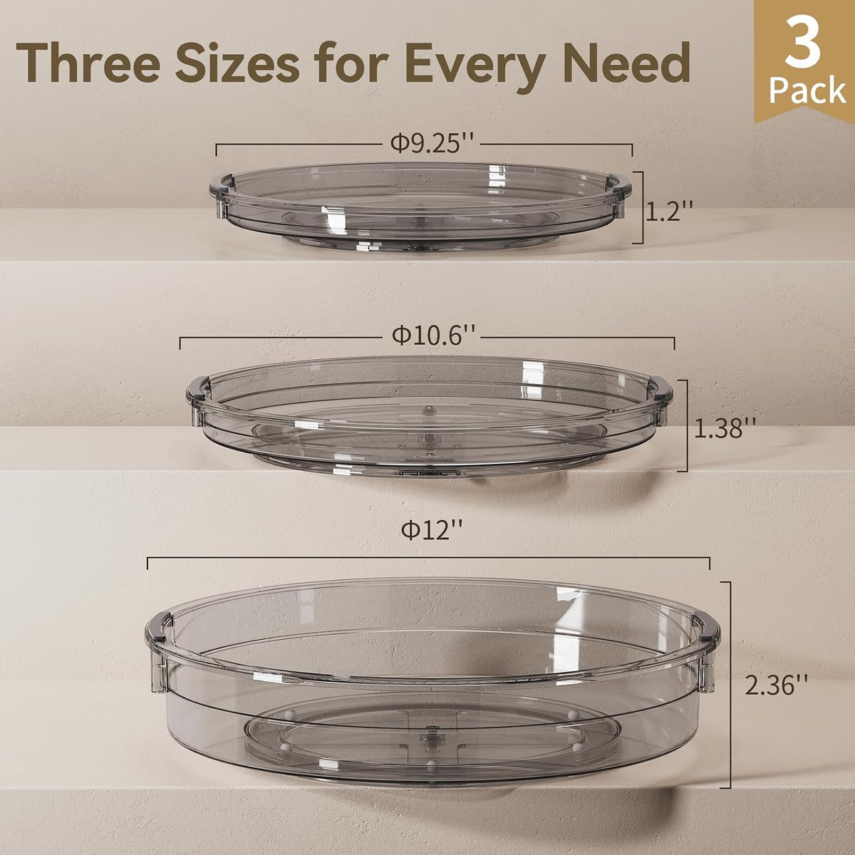 LAMU Lazy Susan Organizer Turntable for Cabinet, 9.25'' 10.6'' 12''
