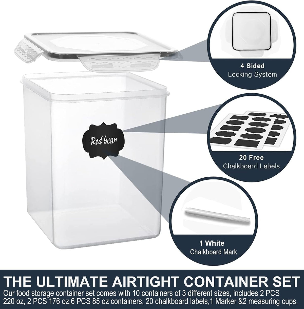 Large Tall Airtight Food Storage Containers, 10 PACK Containers Set