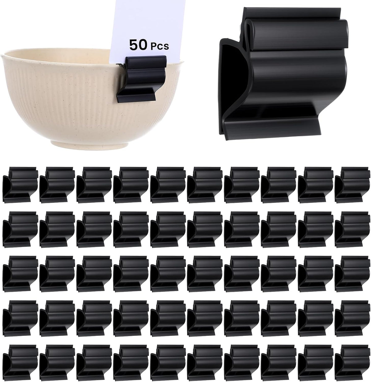 50 Pcs Black Sign Clip, Food Tray Label Holder, Plastic Buffet Food Label Clip, Reusable Sign Clips on Table for Cup Bowl Pan Buffet Deli Trays Charcuterie Board Bake Signs