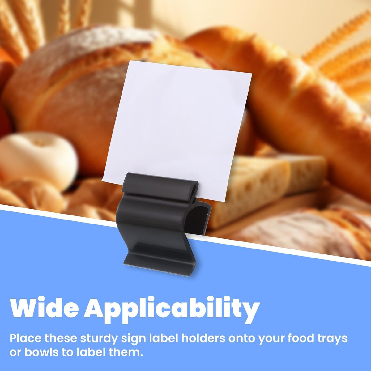 50 Pcs Black Sign Clip, Food Tray Label Holder, Plastic Buffet Food Label Clip, Reusable Sign Clips on Table for Cup Bowl Pan Buffet Deli Trays Charcuterie Board Bake Signs