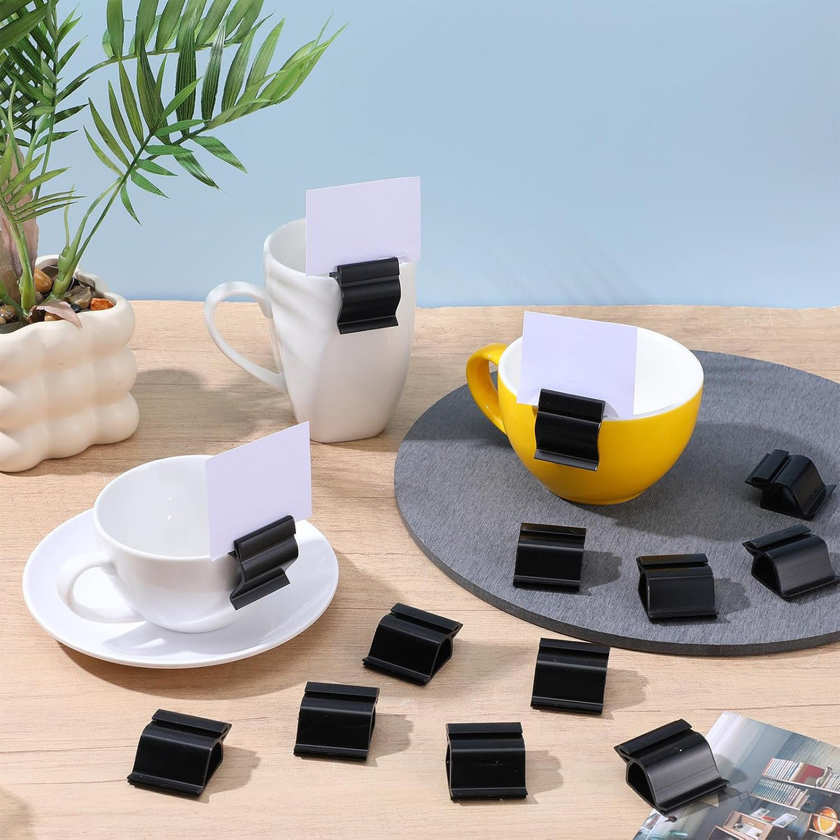50 Pcs Black Sign Clip, Food Tray Label Holder, Plastic Buffet Food Label Clip, Reusable Sign Clips on Table for Cup Bowl Pan Buffet Deli Trays Charcuterie Board Bake Signs