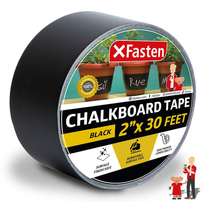 Black Chalkboard Tape Removable, 2-Inch x 30-Foot, Black, Smudge Resistant Sticky Chalkboard Label Duct Tape