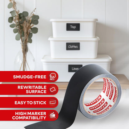Black Chalkboard Tape Removable, 2-Inch x 30-Foot, Black, Smudge Resistant Sticky Chalkboard Label Duct Tape