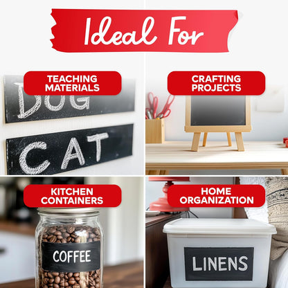 Black Chalkboard Tape Removable, 2-Inch x 30-Foot, Black, Smudge Resistant Sticky Chalkboard Label Duct Tape