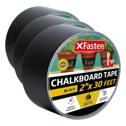 Black Chalkboard Tape Removable, 2-Inch x 30-Foot, Black, Smudge Resistant Sticky Chalkboard Label Duct Tape