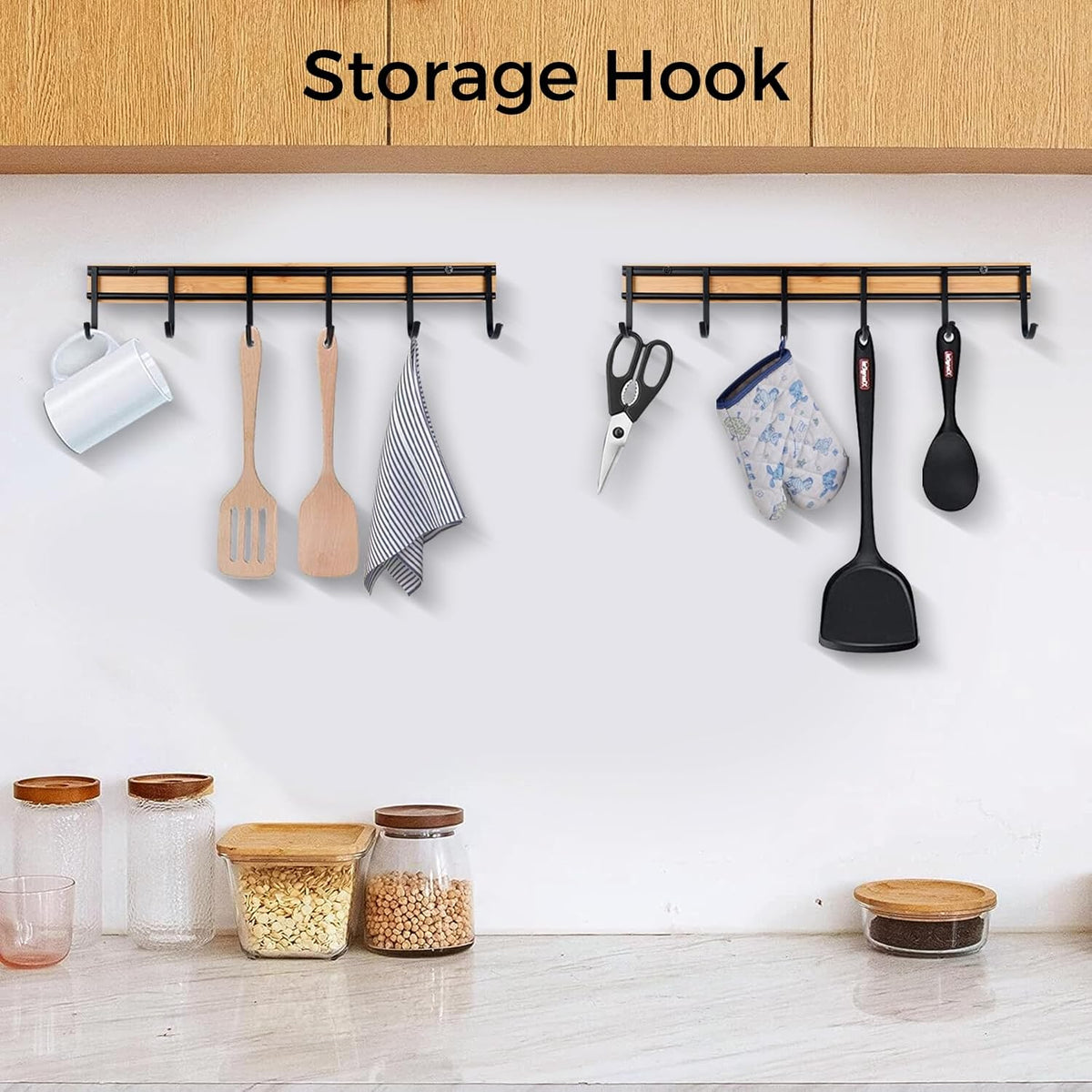 Kitchen Utensil Hanger, 2 Set Wall Mount Kitchen Hooks for Hanging Utensils