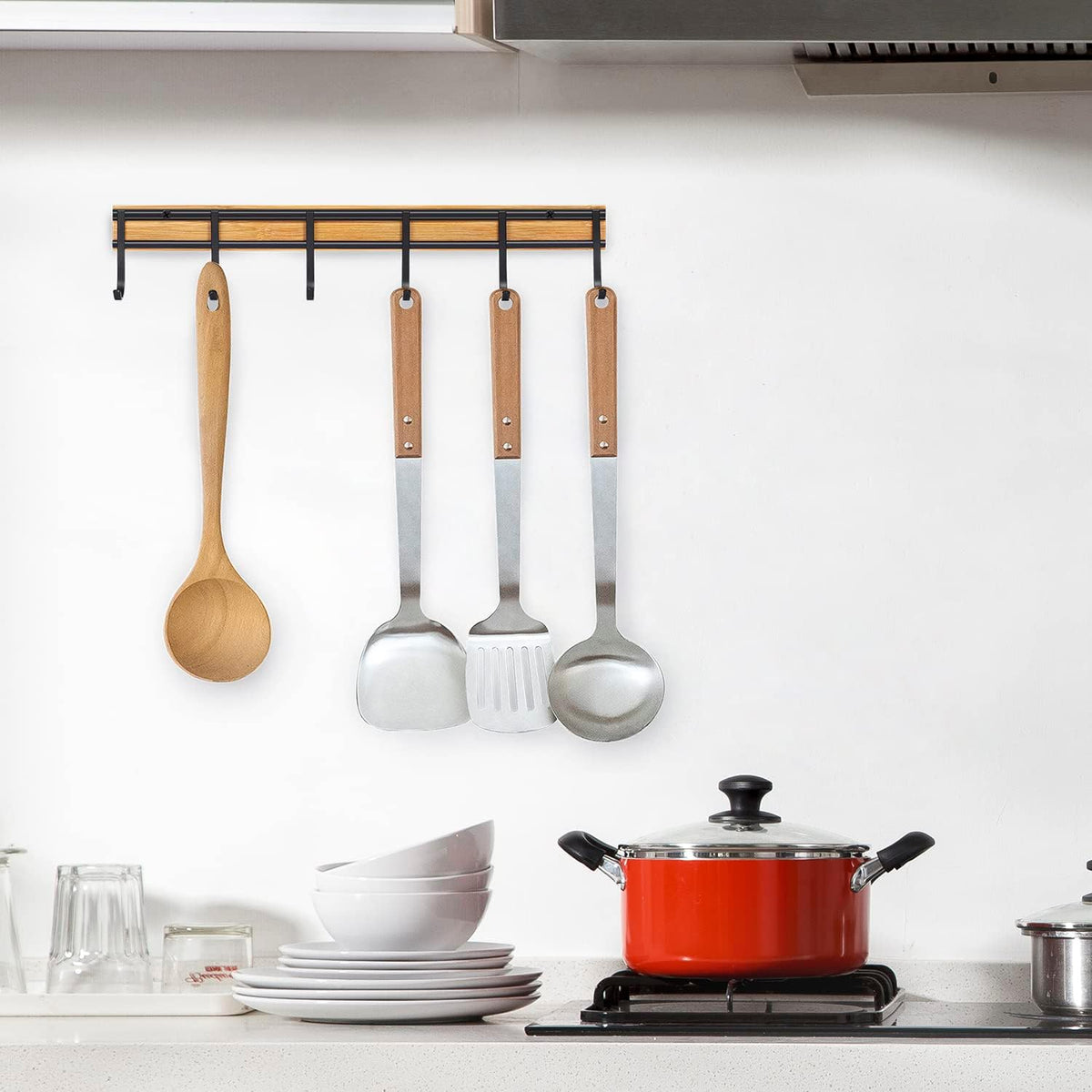 Kitchen Utensil Hanger, 2 Set Wall Mount Kitchen Hooks for Hanging Utensils