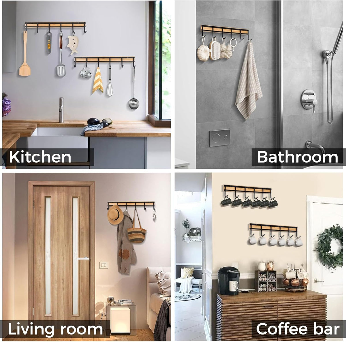 Kitchen Utensil Hanger, 2 Set Wall Mount Kitchen Hooks for Hanging Utensils