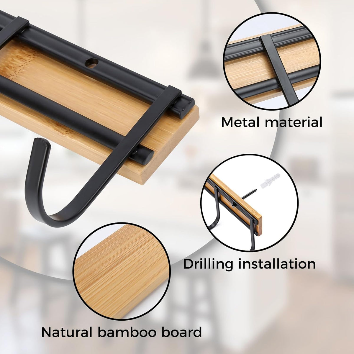 Kitchen Utensil Hanger, 2 Set Wall Mount Kitchen Hooks for Hanging Utensils