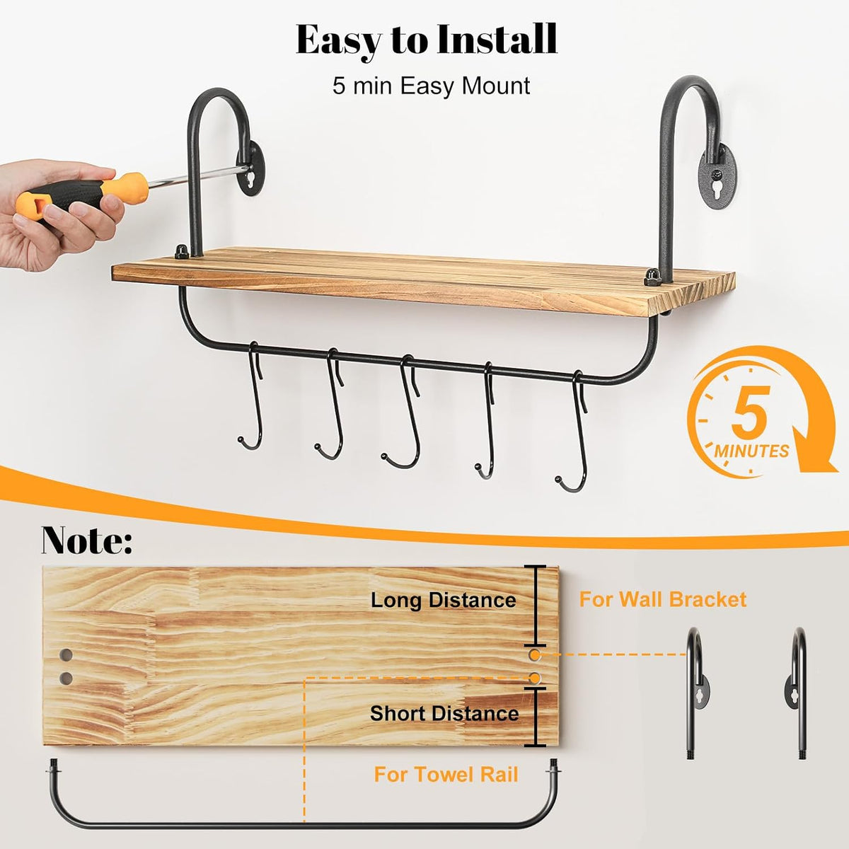 Floating Wall Shelves for Kitchen Bathroom Coffee Nook with 10 Adjustable Hooks for Coffee Mugs, Coffee Bar Organizer and Decor, Rustic Storage Shelves Set of 2