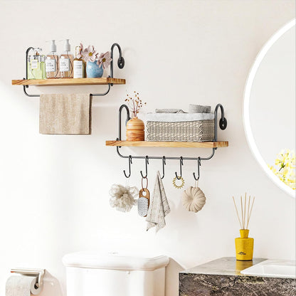Floating Wall Shelves for Kitchen Bathroom Coffee Nook with 10 Adjustable Hooks for Coffee Mugs, Coffee Bar Organizer and Decor, Rustic Storage Shelves Set of 2