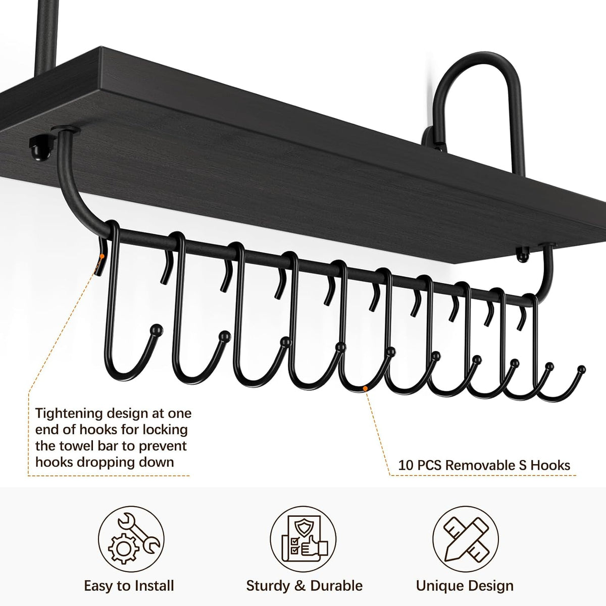 Floating Wall Shelves for Kitchen Bathroom Coffee Nook with 10 Adjustable Hooks for Coffee Mugs, Coffee Bar Organizer and Decor, Rustic Storage Shelves Set of 2