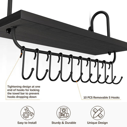 Floating Wall Shelves for Kitchen Bathroom Coffee Nook with 10 Adjustable Hooks for Coffee Mugs, Coffee Bar Organizer and Decor, Rustic Storage Shelves Set of 2