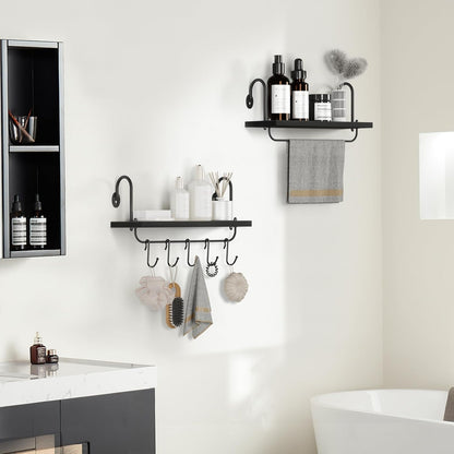 Floating Wall Shelves for Kitchen Bathroom Coffee Nook with 10 Adjustable Hooks for Coffee Mugs, Coffee Bar Organizer and Decor, Rustic Storage Shelves Set of 2