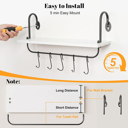 Floating Wall Shelves for Kitchen Bathroom Coffee Nook with 10 Adjustable Hooks for Coffee Mugs, Coffee Bar Organizer and Decor, Rustic Storage Shelves Set of 2