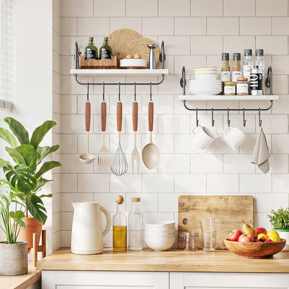 Floating Wall Shelves for Kitchen Bathroom Coffee Nook with 10 Adjustable Hooks for Coffee Mugs, Coffee Bar Organizer and Decor, Rustic Storage Shelves Set of 2