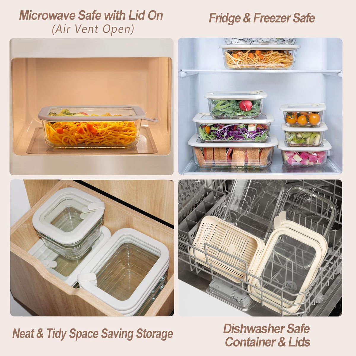 Urban Green Glass Food Storage Containers with Glass Lids, Microwave Safe Food Container Set, Aitight Meal Prep Container Set, BPA Free, 2 extra Colanders, LeakProof, 2 Pack of 60oz