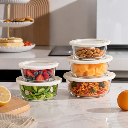Urban Green Glass Food Storage Containers with Glass Lids, Microwave Safe Food Container Set, Aitight Meal Prep Container Set, BPA Free, 2 extra Colanders, LeakProof, 2 Pack of 60oz